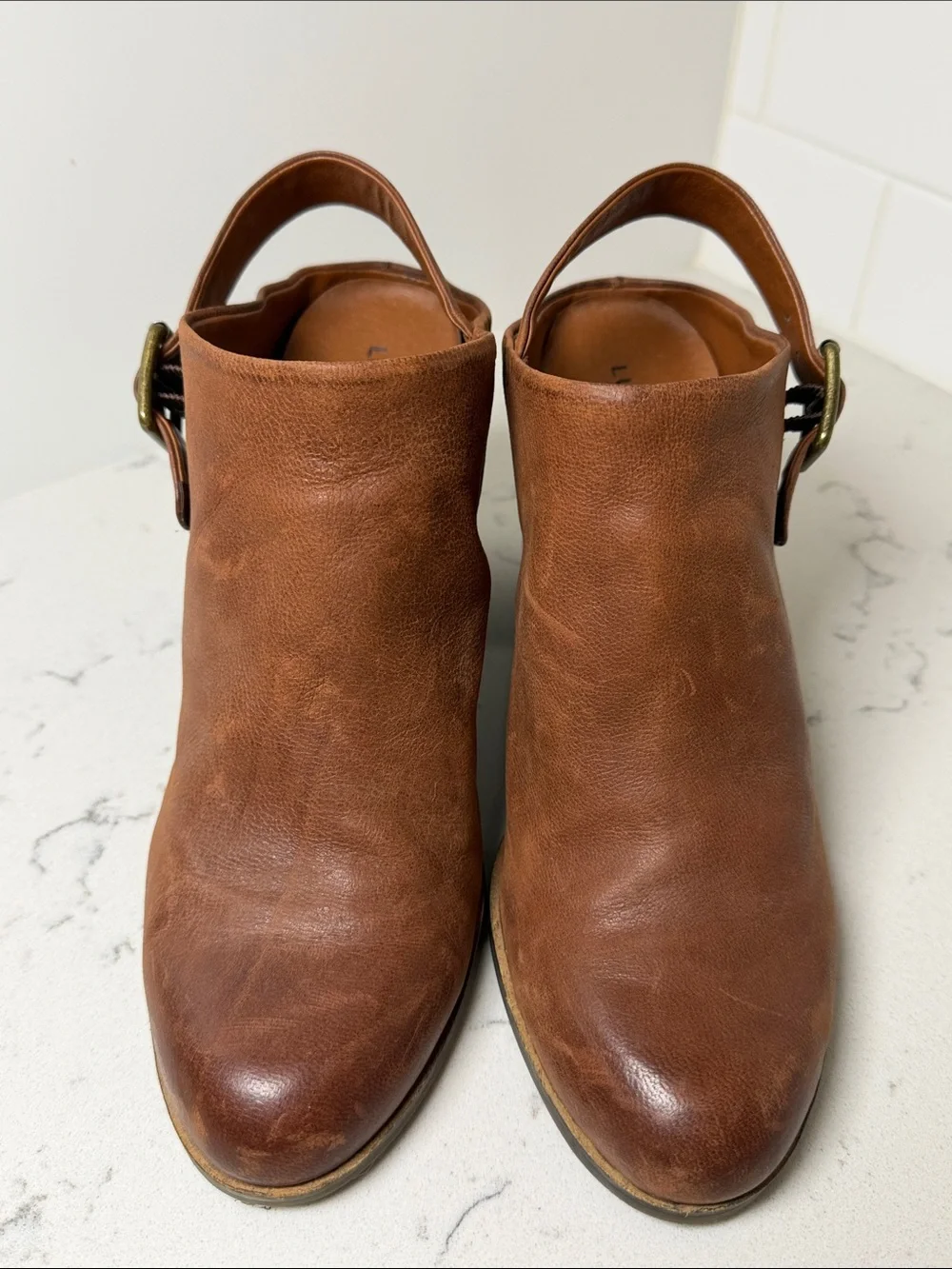 Lucky Brand Brown Leather Slingback Booties